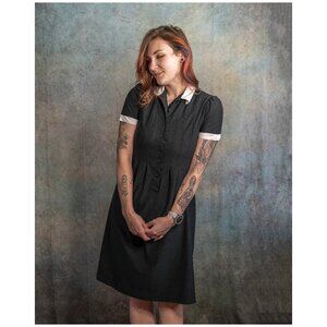 Vintage Lady Carol of NY Petites Black White Pleated Collar Button Dress - 10P